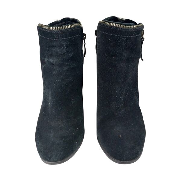 LIMELIGHT! BLACK GENUINE SUEDE LEATHER CHUNKY HEEL 2 ZIPPER ANKLE BOOTS! SZ 9M - Picture 4 of 10